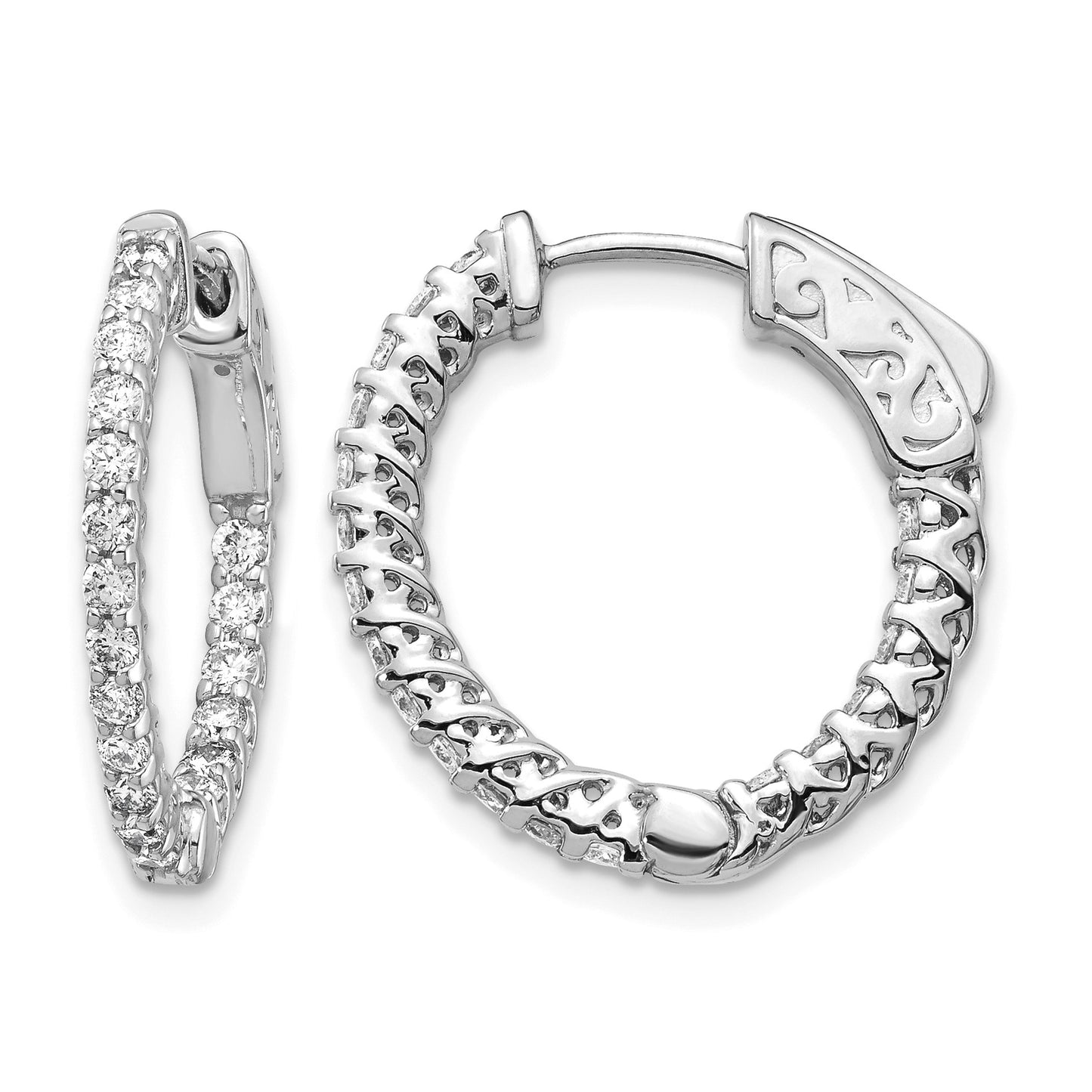 14k White Gold (Holds 38-1.7mm Round) In/Out Hoop w/Safety Clasp Earring Mountings