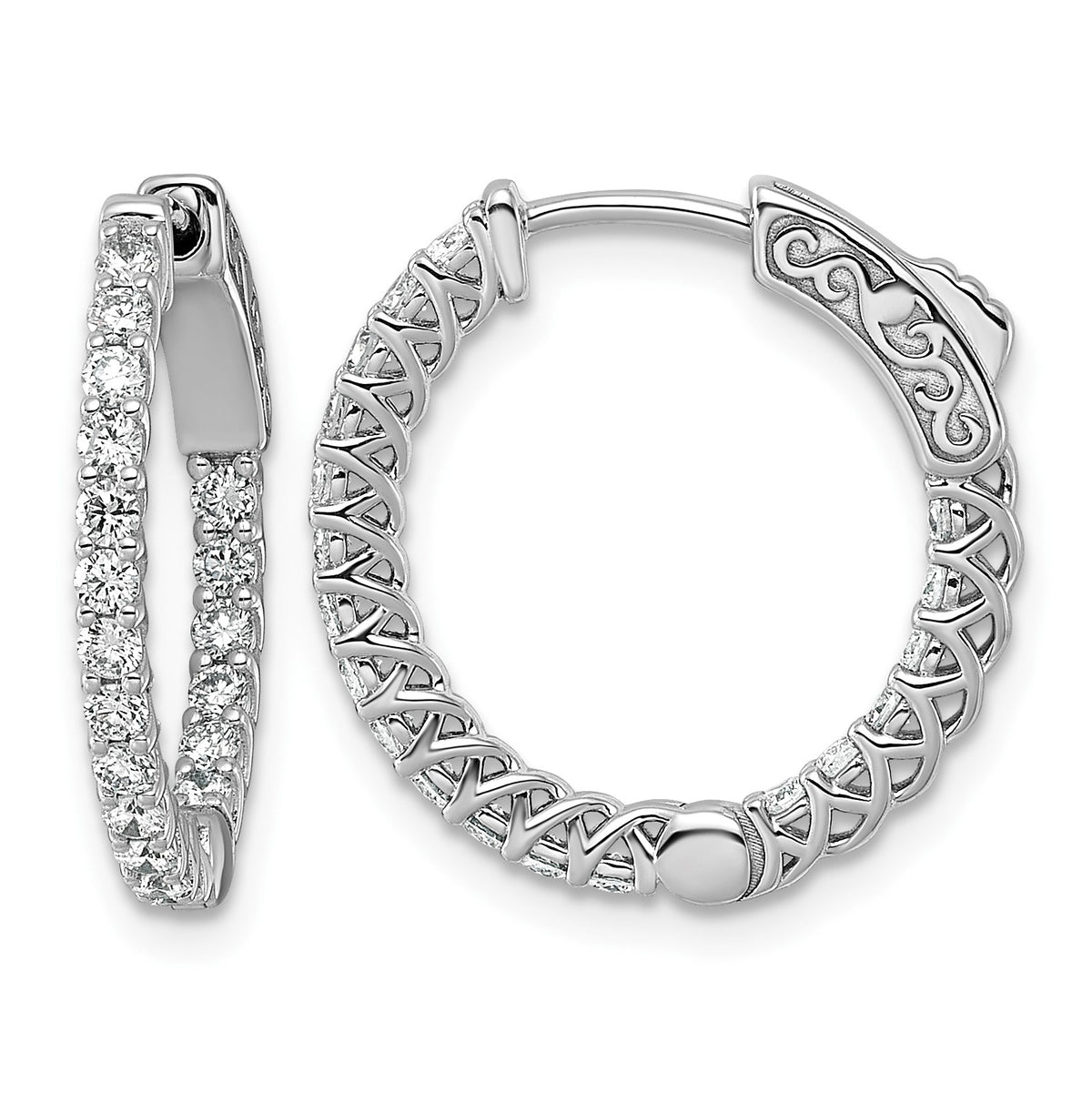 14k White Gold (Holds 38-1.7mm Round) In/Out Hoop w/Safety Clasp Earring Mountings