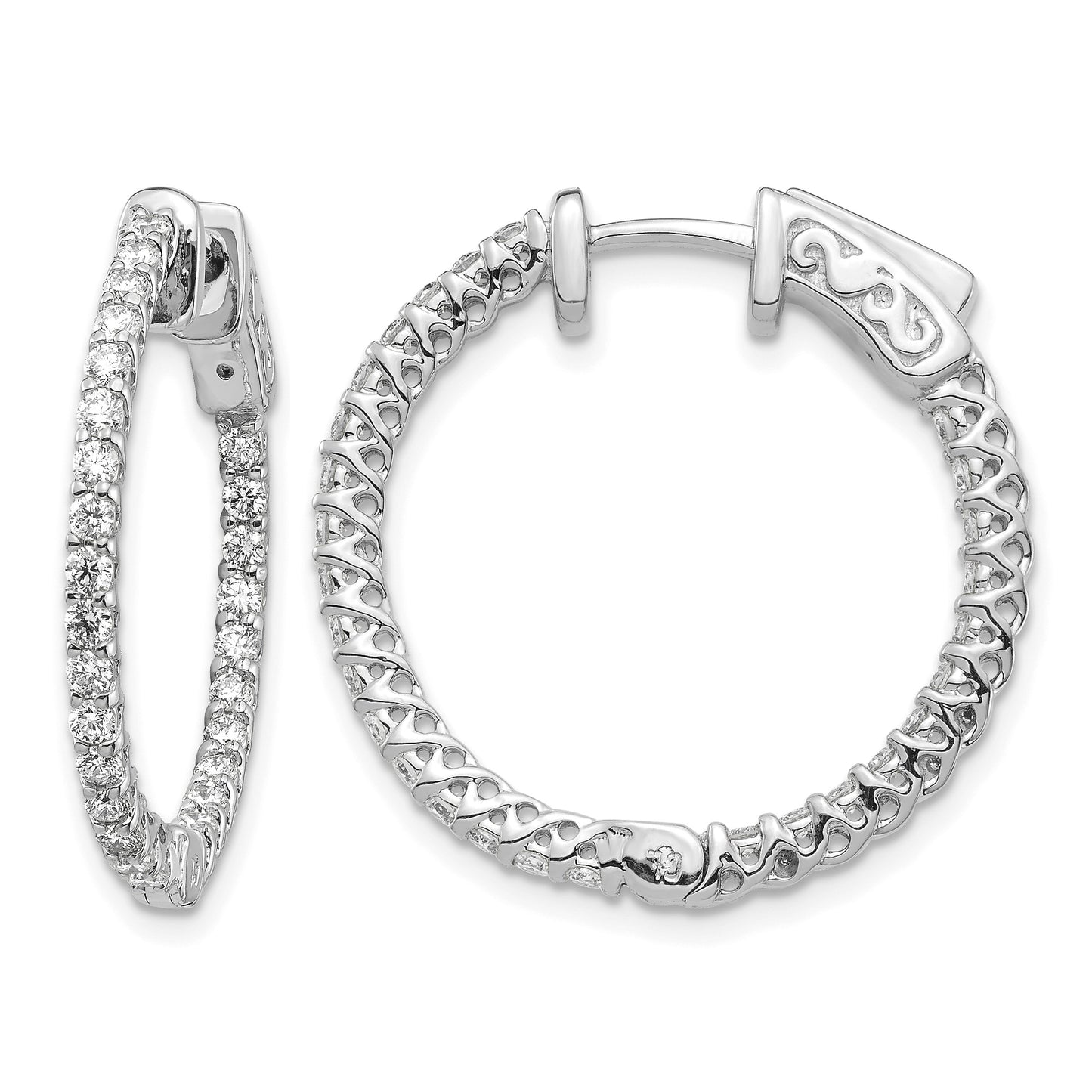 14k White Gold (Holds 62-1.6mm Round) In/Out Hoop w/Safety Clasp Earring Mountings