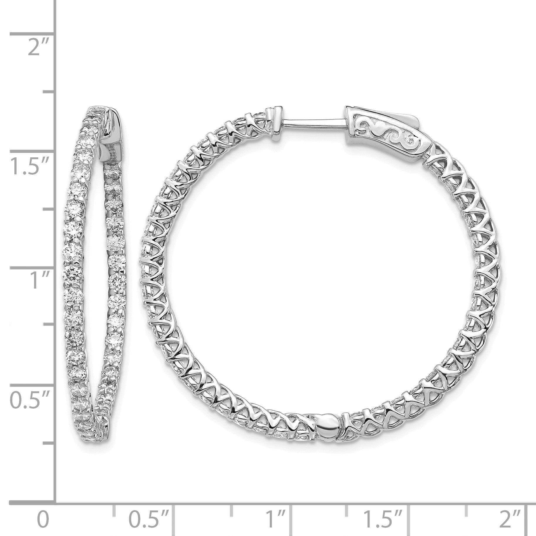 14k White Gold (Holds 98-1.6mm Round) In/Out Hoop w/Safety Clasp Earring Mountings