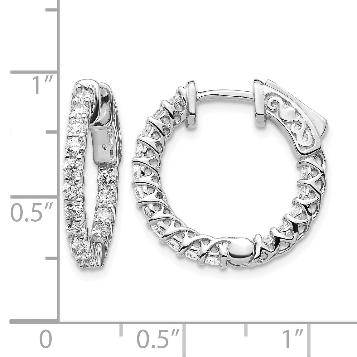 14k White Gold (Holds 36-1.9mm Round) In/Out Hoop w/Safety Clasp Earring Mountings
