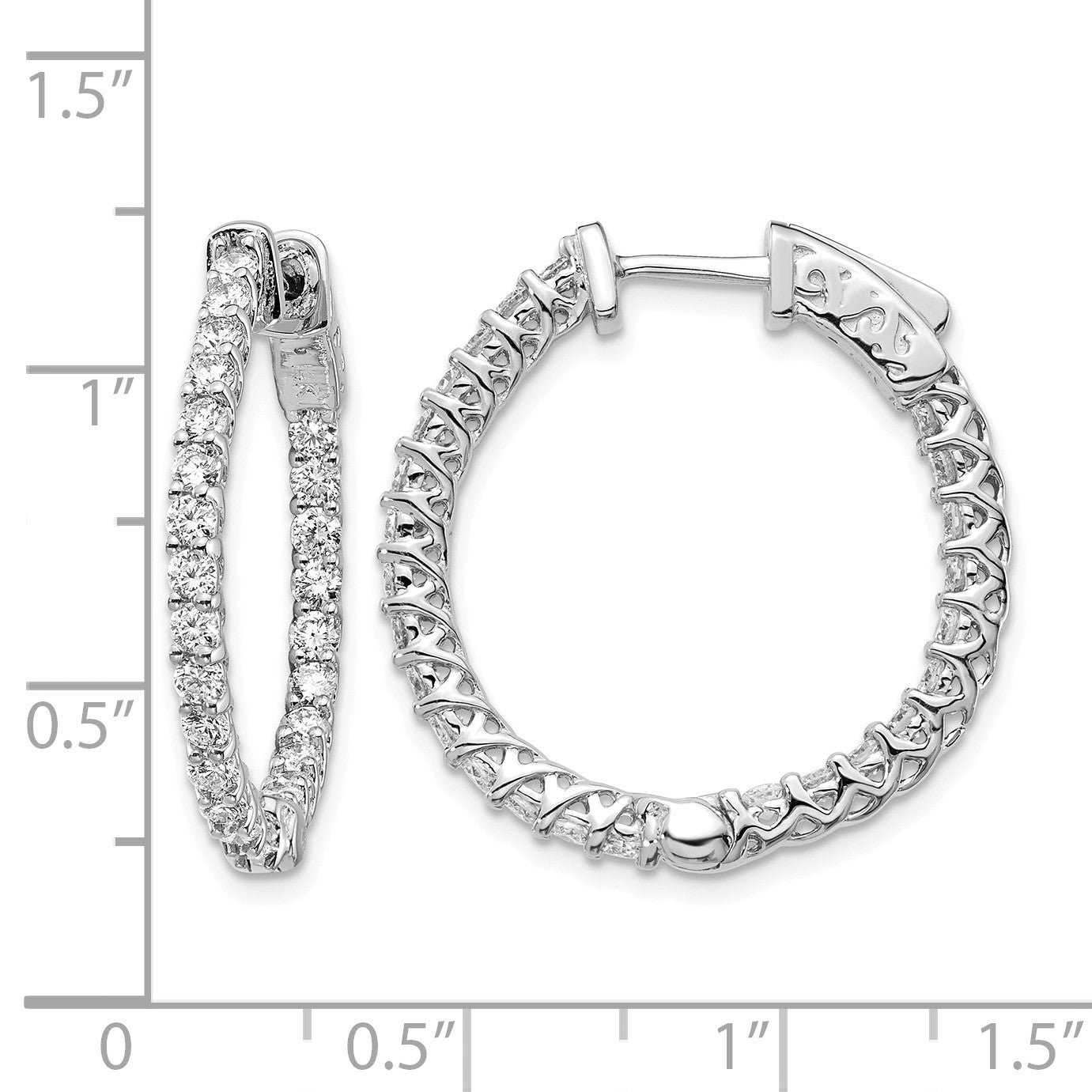 14k White Gold (Holds 54-1.9mm Round) In/Out Hoop w/Safety Clasp Earring Mountings