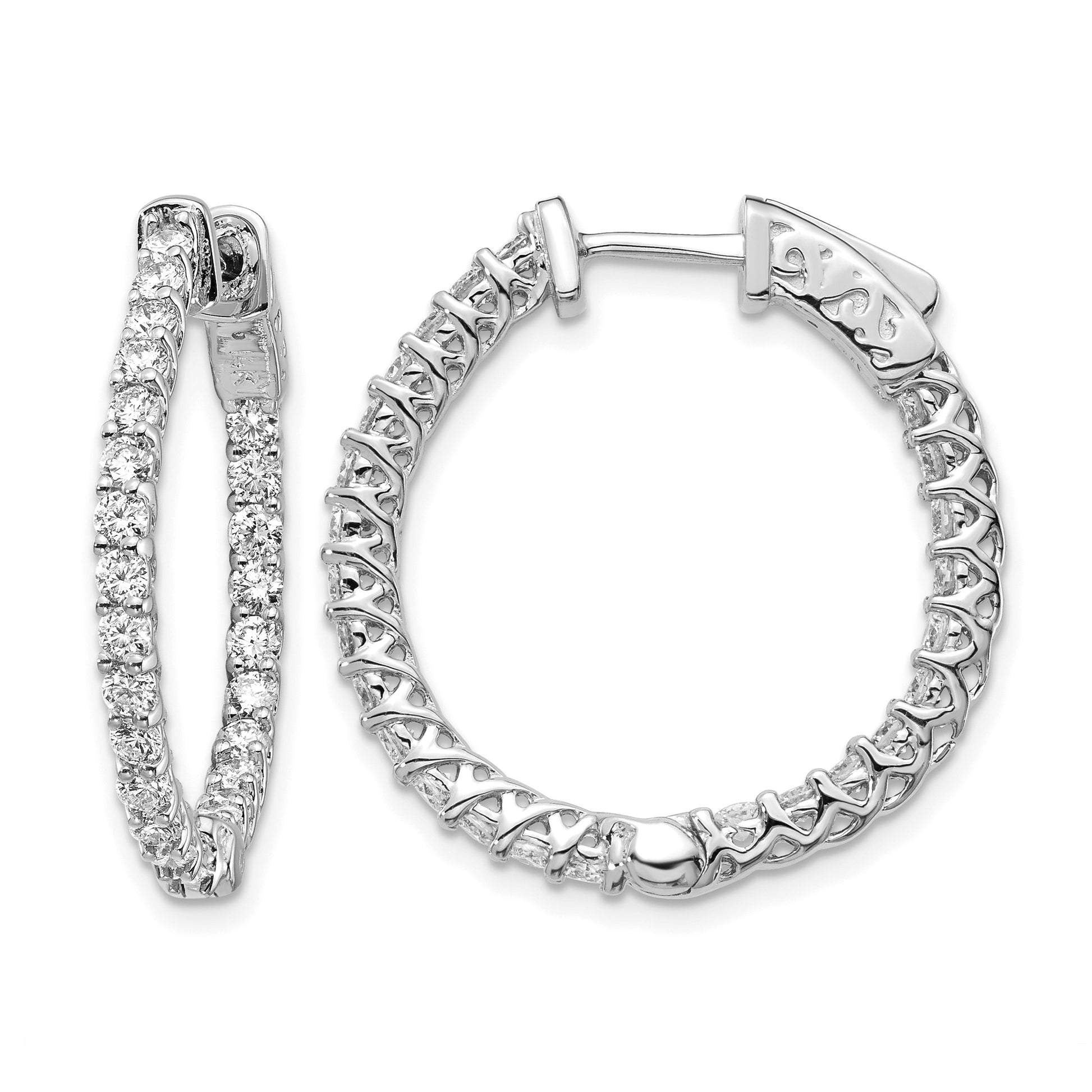 14k White Gold (Holds 54-1.9mm Round) In/Out Hoop w/Safety Clasp Earring Mountings
