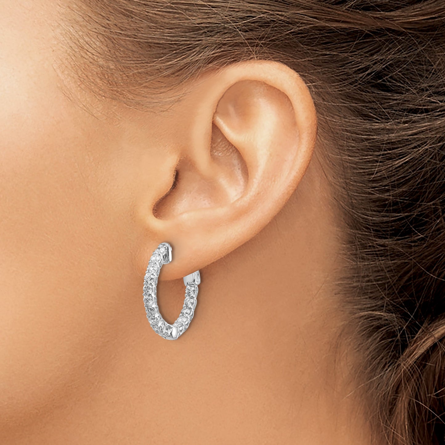 14k White Gold (Holds 30-2.3mm Round) In/Out Hoop w/Safety Clasp Earring Mountings