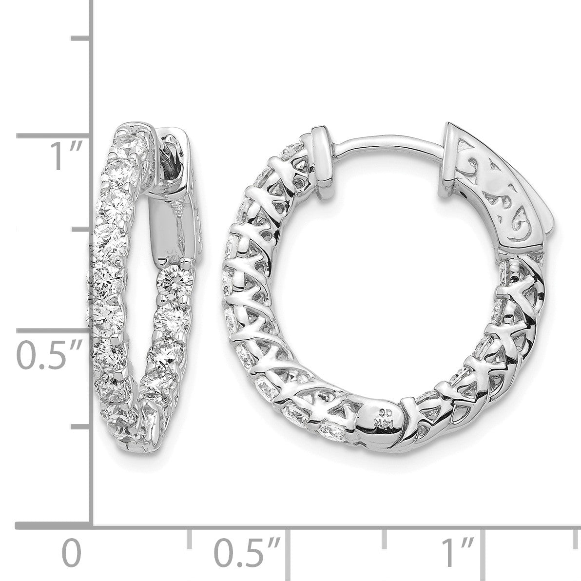 14k White Gold (Holds 30-2.3mm Round) In/Out Hoop w/Safety Clasp Earring Mountings