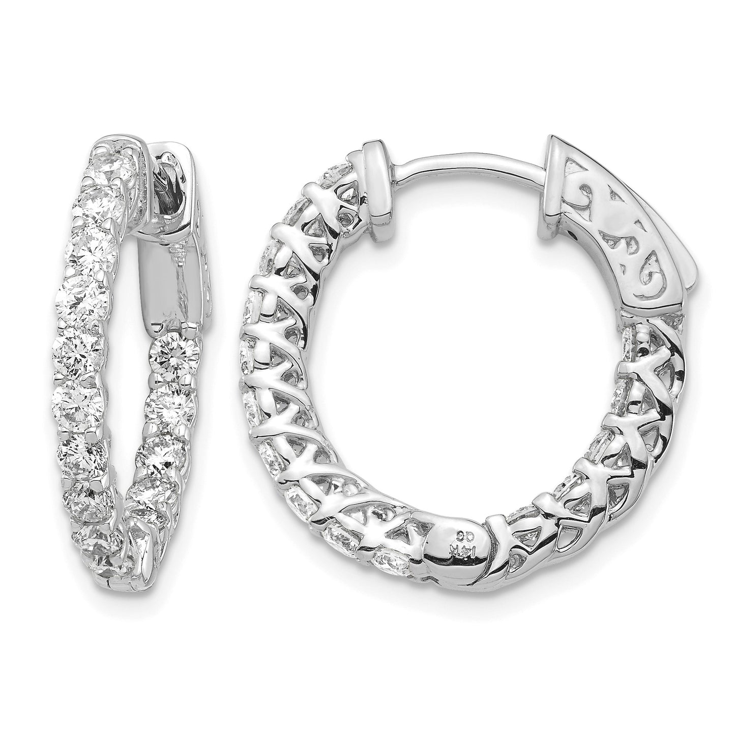 14k White Gold (Holds 30-2.3mm Round) In/Out Hoop w/Safety Clasp Earring Mountings