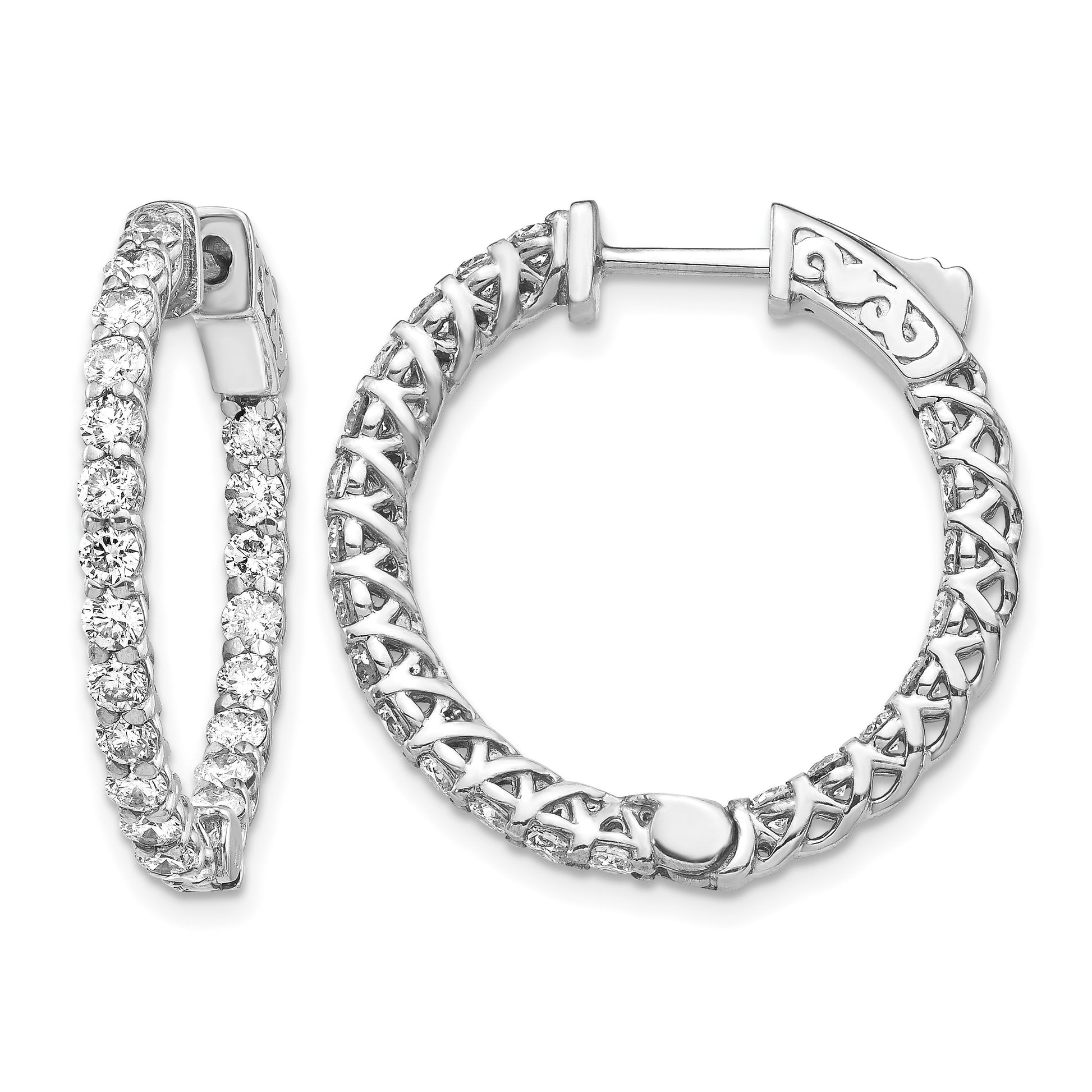 14k White Gold (Holds 48-2.3mm Round) In/Out Hoop w/Safety Clasp Earring Mountings