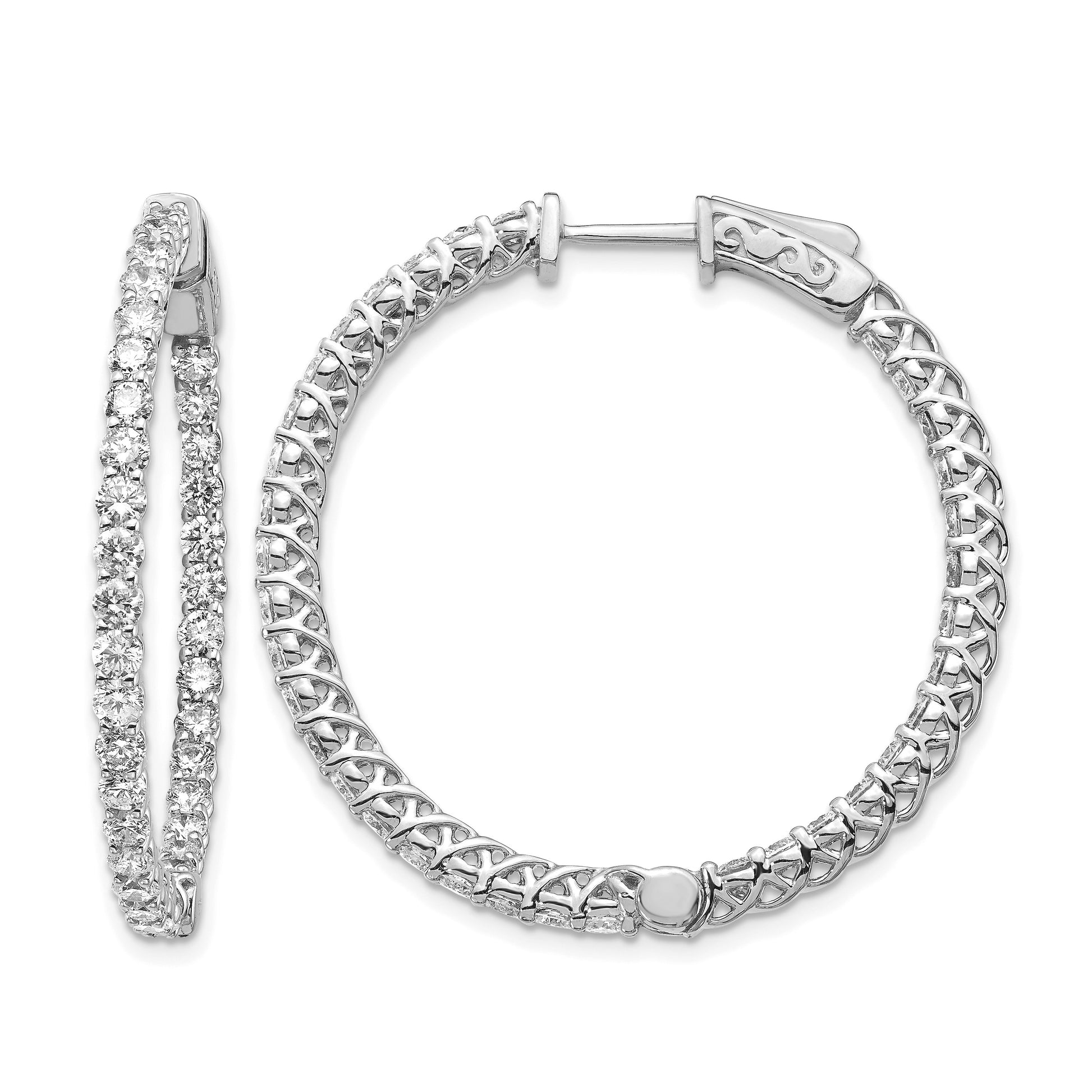 14k White Gold (Holds 74-2.3mm Round) In/Out Hoop w/Safety Clasp Earring Mountings