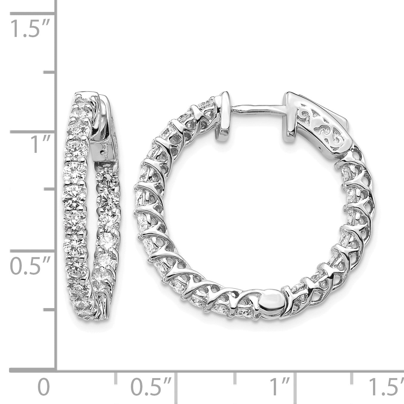 14k White Gold (Holds 44-2.6mm Round) In/Out Hoop w/Safety Clasp Earring Mountings
