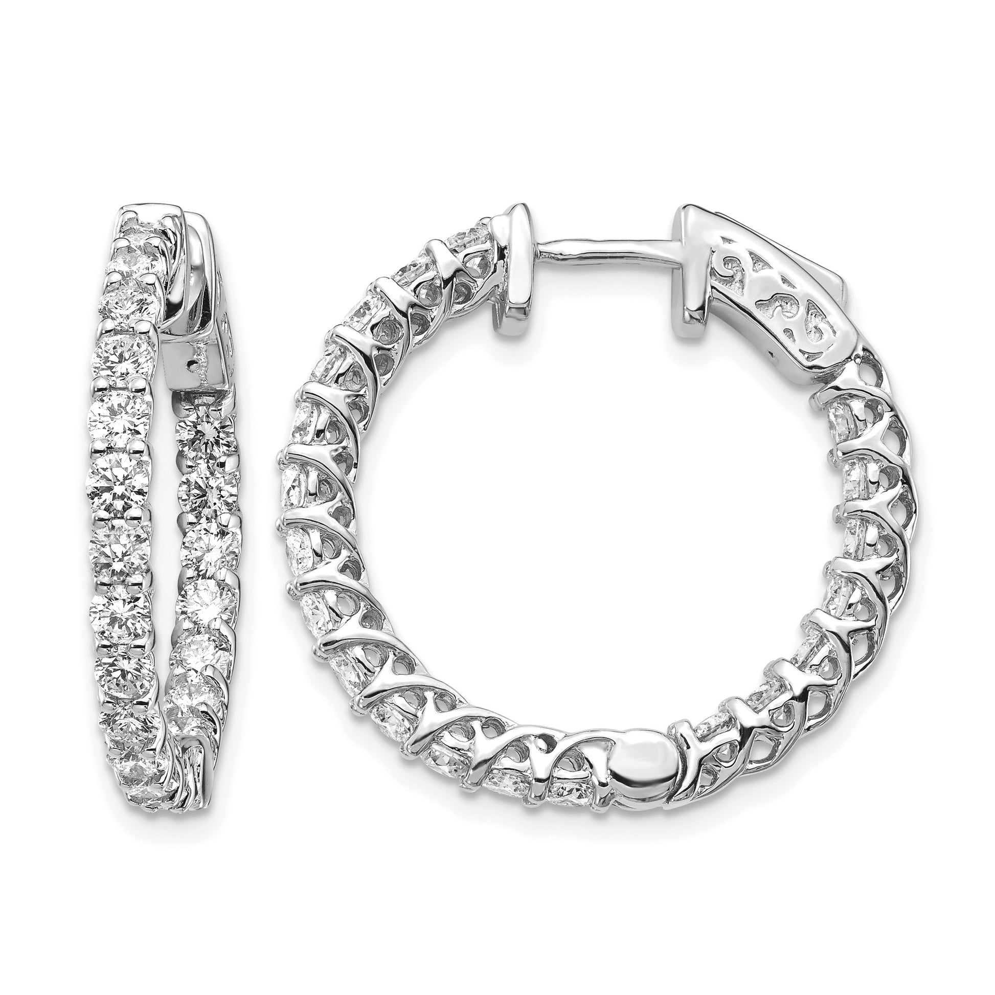 14k White Gold (Holds 44-2.6mm Round) In/Out Hoop w/Safety Clasp Earring Mountings
