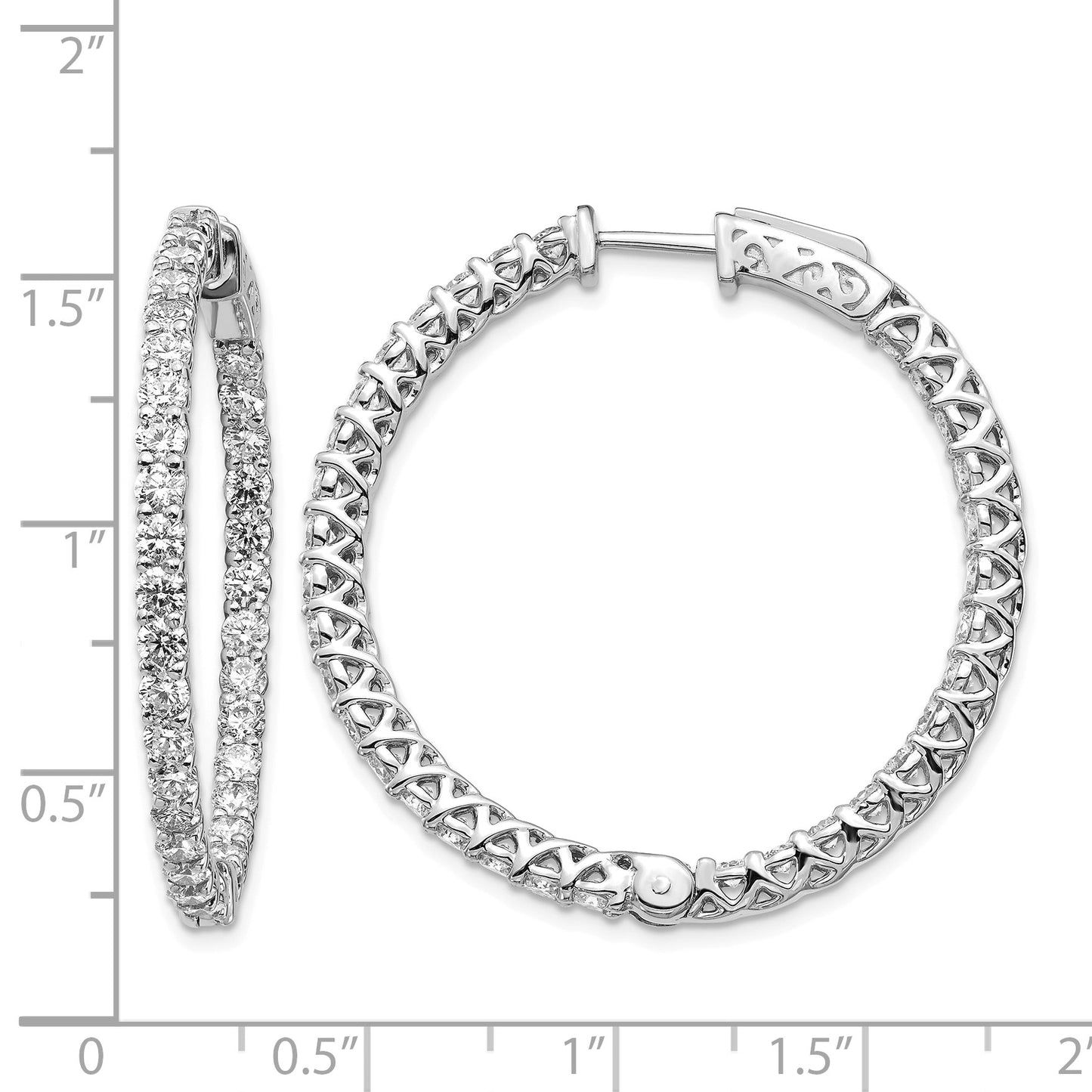14k White Gold (Holds 70-2.6mm Round) In/Out Hoop w/Safety Clasp Earring Mountings