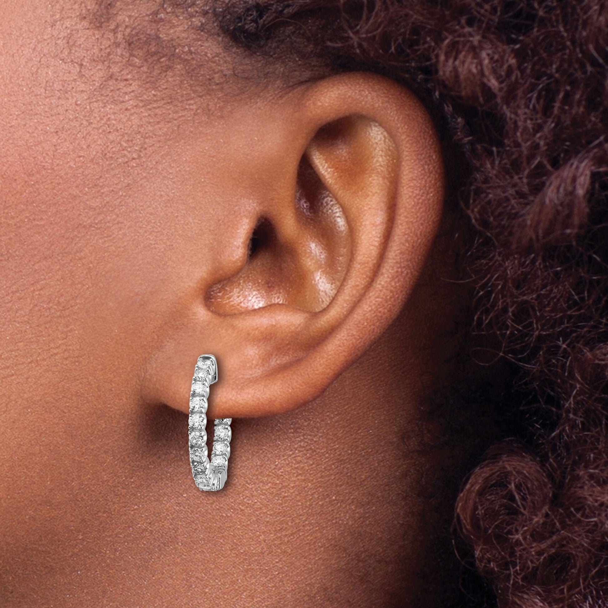 14k White Gold (Holds 30-2.3mm Round) In/Out Hoop w/Safety Clasp Earring Mountings