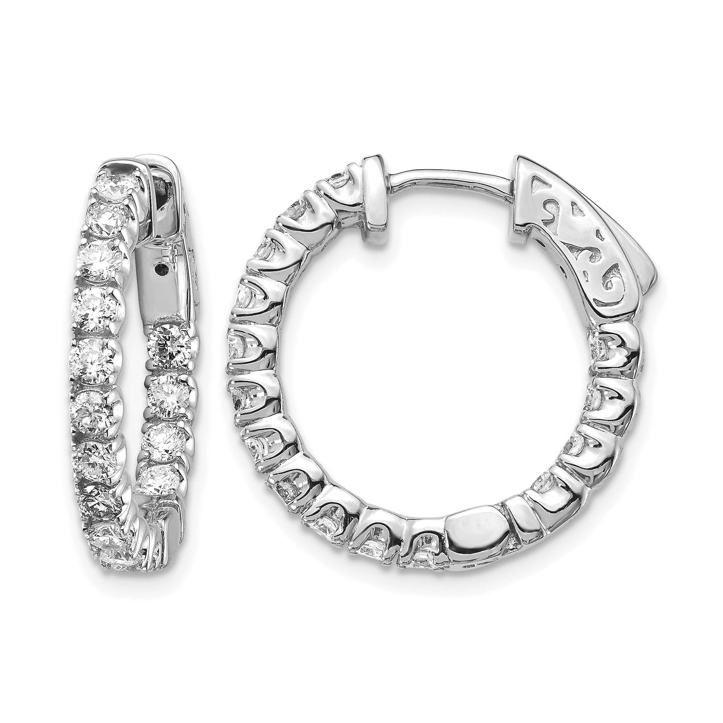 14k White Gold (Holds 30-2.3mm Round) In/Out Hoop w/Safety Clasp Earring Mountings