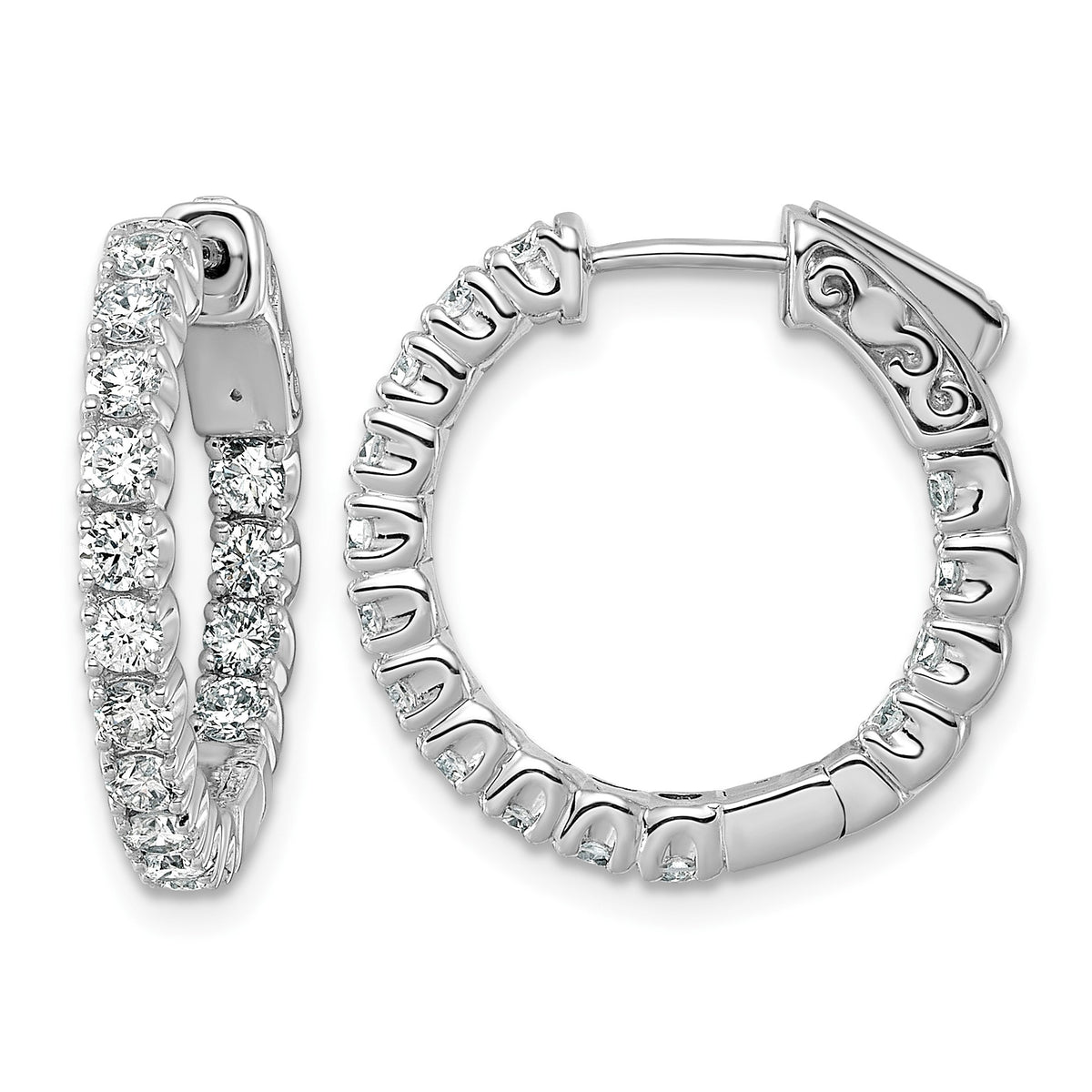 14k White Gold (Holds 30-2.3mm Round) In/Out Hoop w/Safety Clasp Earring Mountings