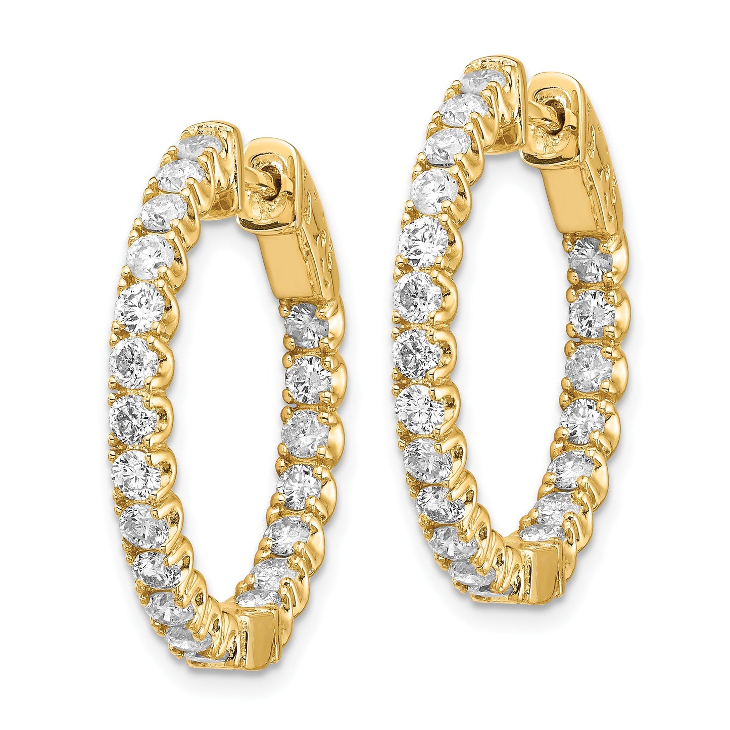 14k 2 carat Diamond Round In/Out Hoop w/Safety Clasp Earrings