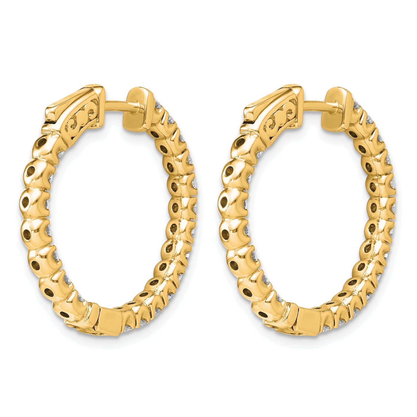 14k 2 carat Diamond Round In/Out Hoop w/Safety Clasp Earrings