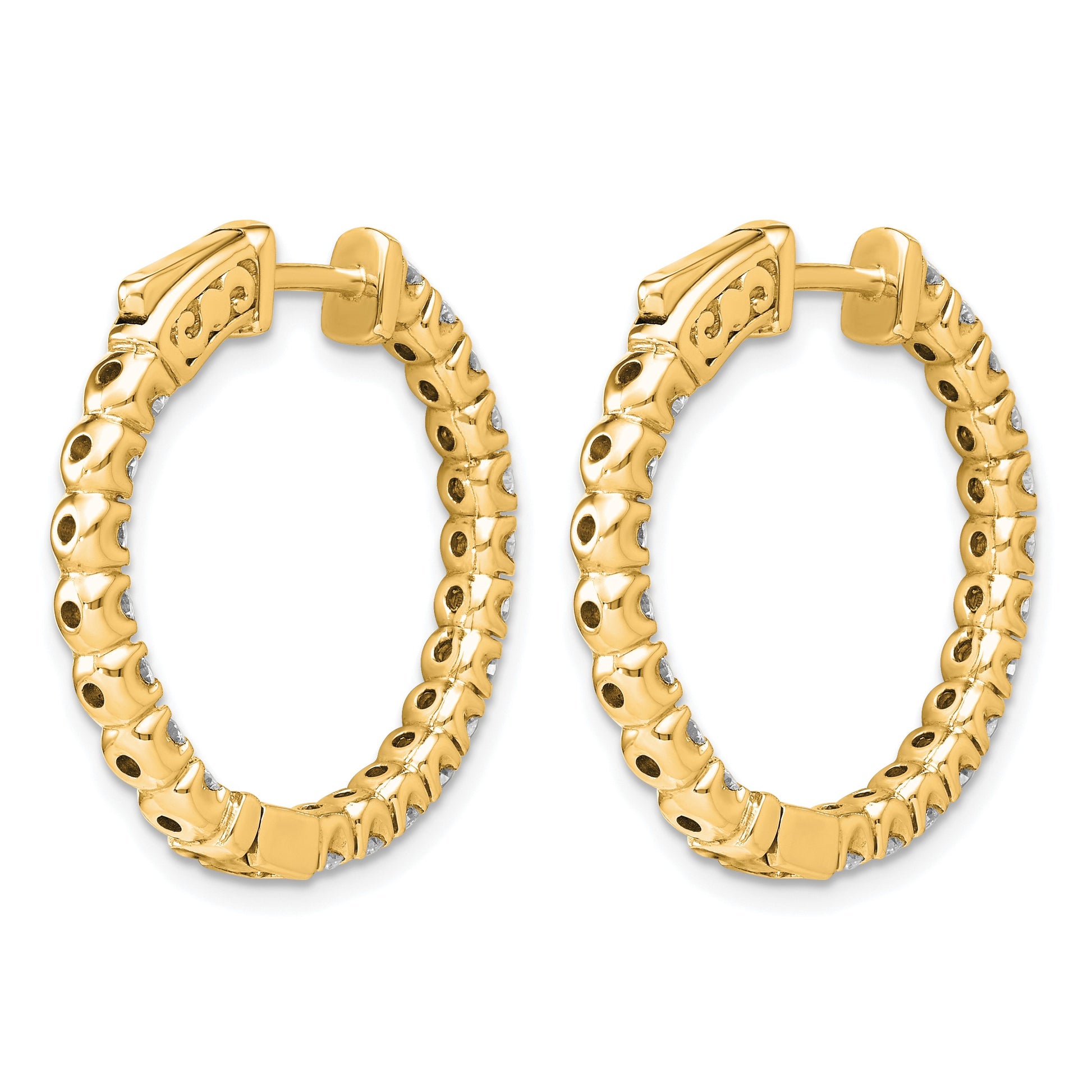 14k 2 carat Diamond Round In/Out Hoop w/Safety Clasp Earrings