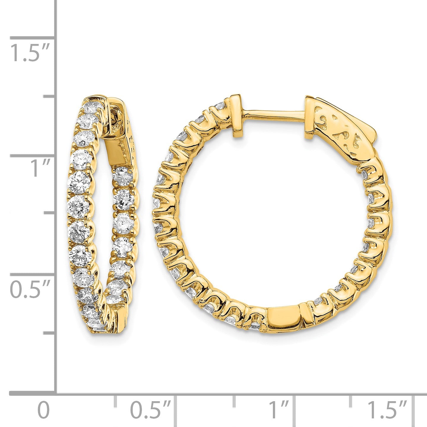 14k 2 carat Diamond Round In/Out Hoop w/Safety Clasp Earrings