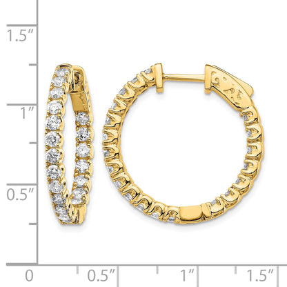 14k 2 carat Diamond Round In/Out Hoop w/Safety Clasp Earrings