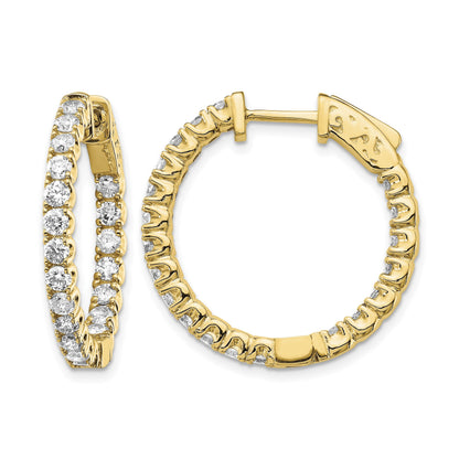 14k 2 carat Diamond Round In/Out Hoop w/Safety Clasp Earrings