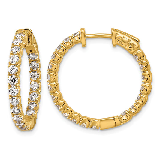 14k 2 carat Diamond Round In/Out Hoop w/Safety Clasp Earrings