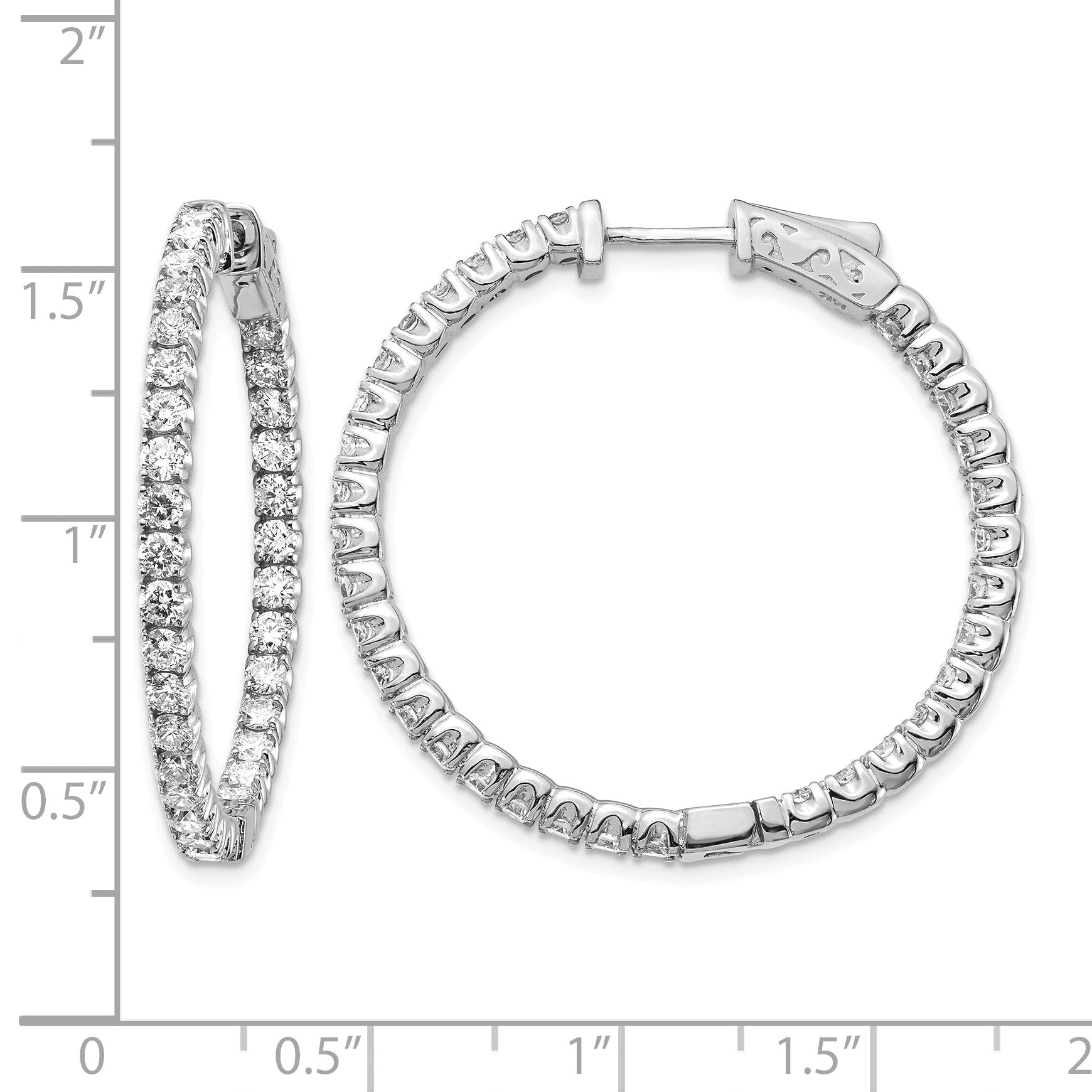 14k White Gold (Holds 66-2.3mm Round) In/Out Hoop w/Safety Clasp Earring Mountings