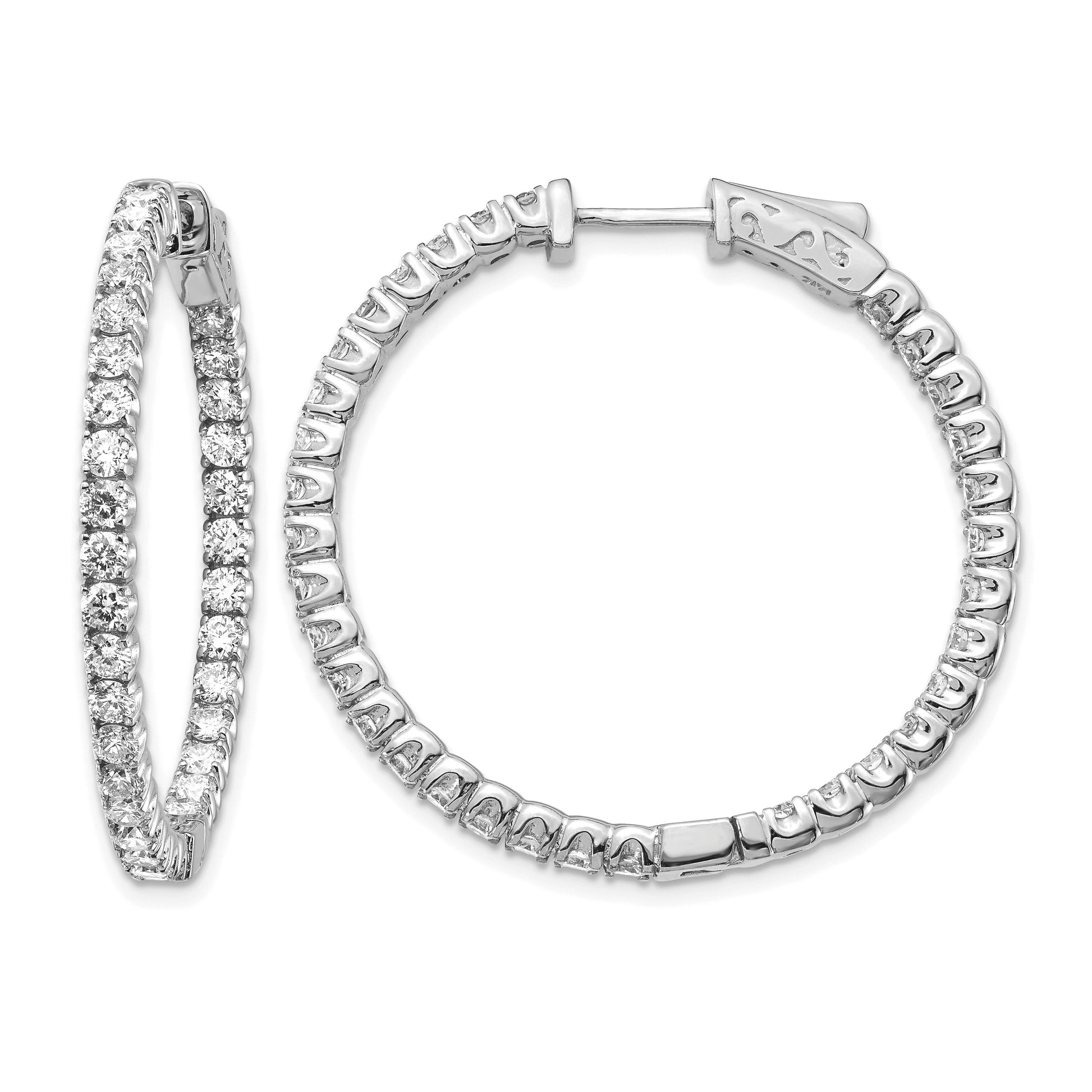 14k White Gold (Holds 66-2.3mm Round) In/Out Hoop w/Safety Clasp Earring Mountings