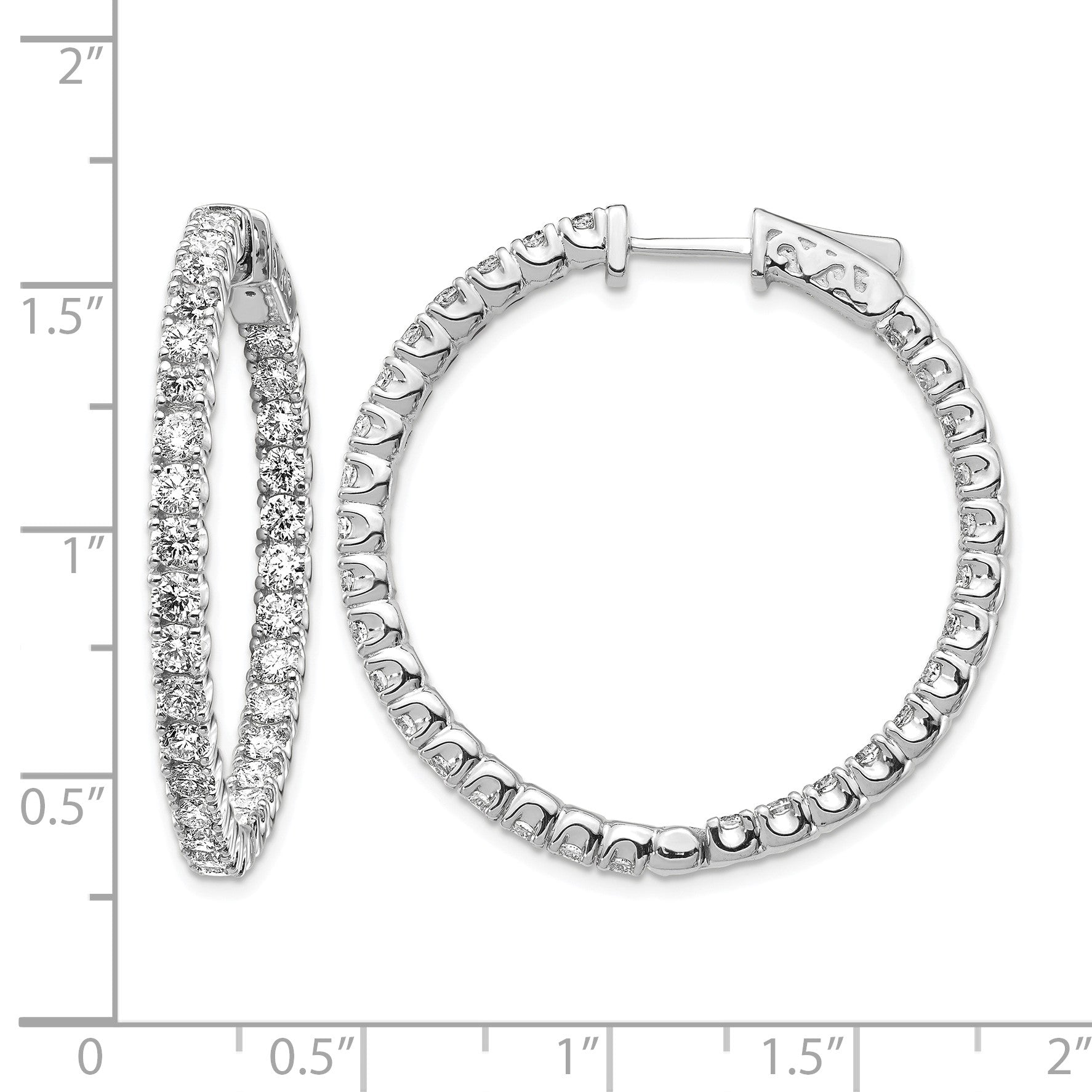 14k White Gold (Holds 62-2.6mm Round) In/Out Hoop w/Safety Clasp Earring Mountings