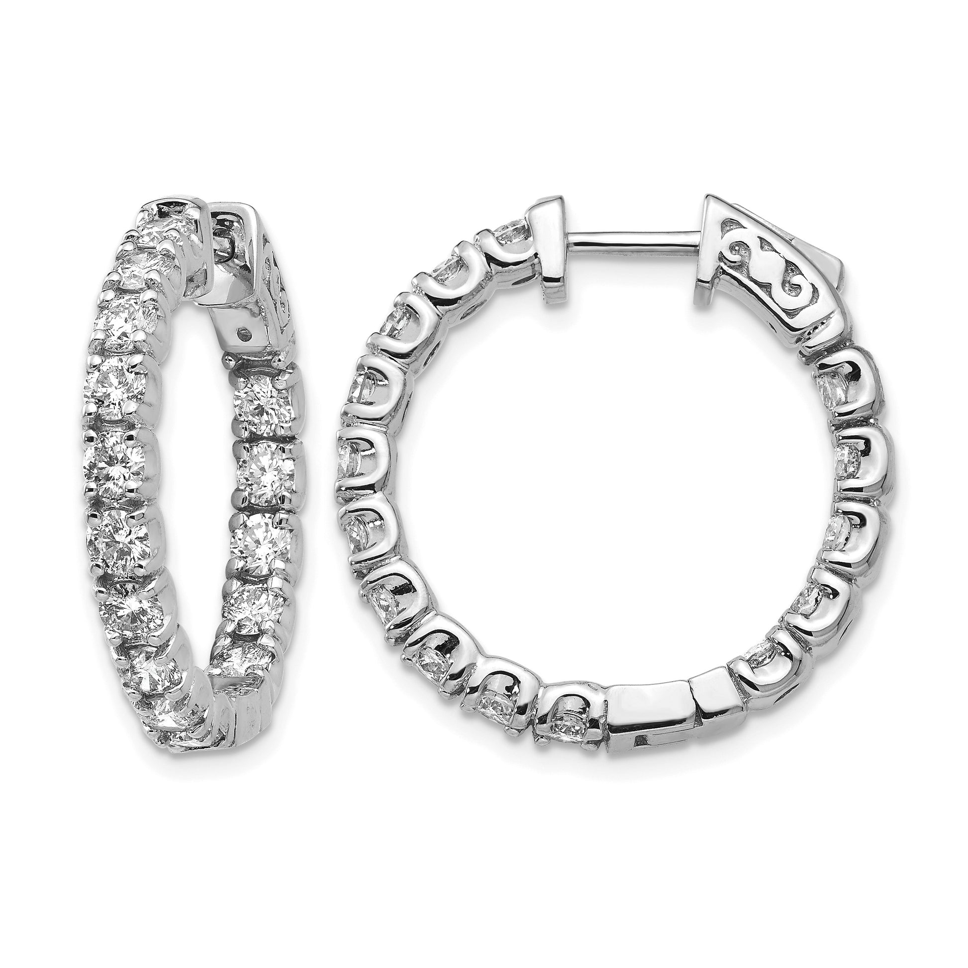 14k White Gold (Holds 30-2.9mm Round) In/Out Hoop w/Safety Clasp Earring Mountings
