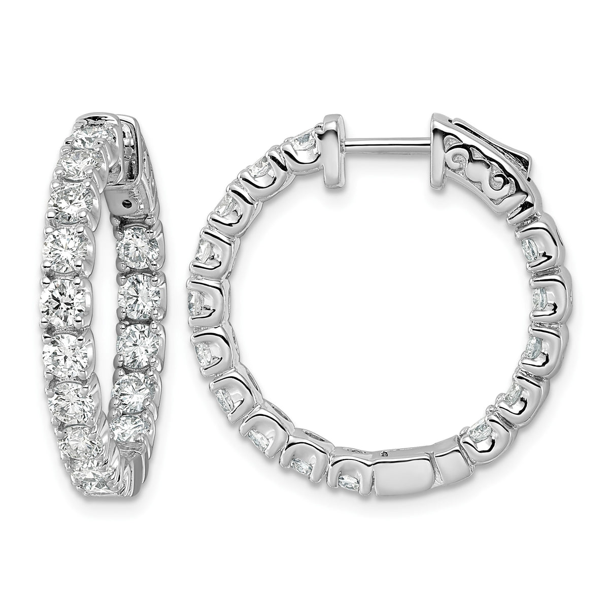 14k White Gold (Holds 30-2.9mm Round) In/Out Hoop w/Safety Clasp Earring Mountings