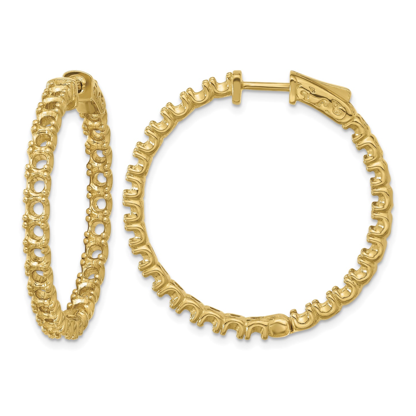 14k (Holds 52-2.9mm Round) In/Out Hoop with Safety Clasp Earring Mountings