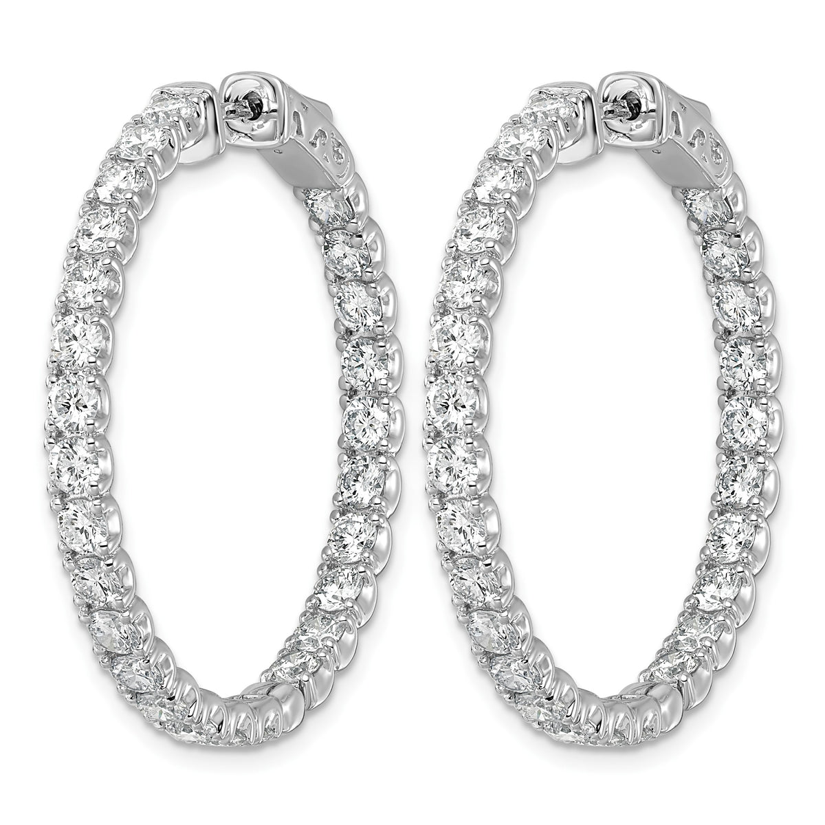 14k White Gold 4.8 carat AA Diamond Round In/Out Hoop w/Safety Clasp Earrings