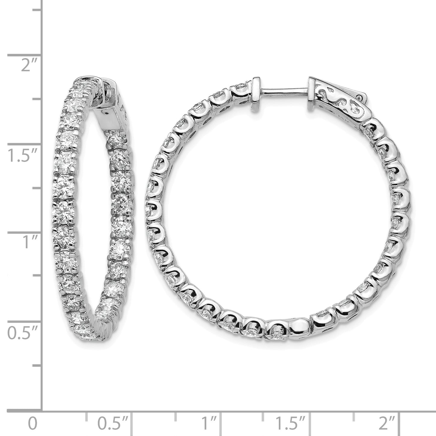 14k White Gold (Holds 52-2.9mm Round) In/Out Hoop with Safety Clasp Earring Mountings