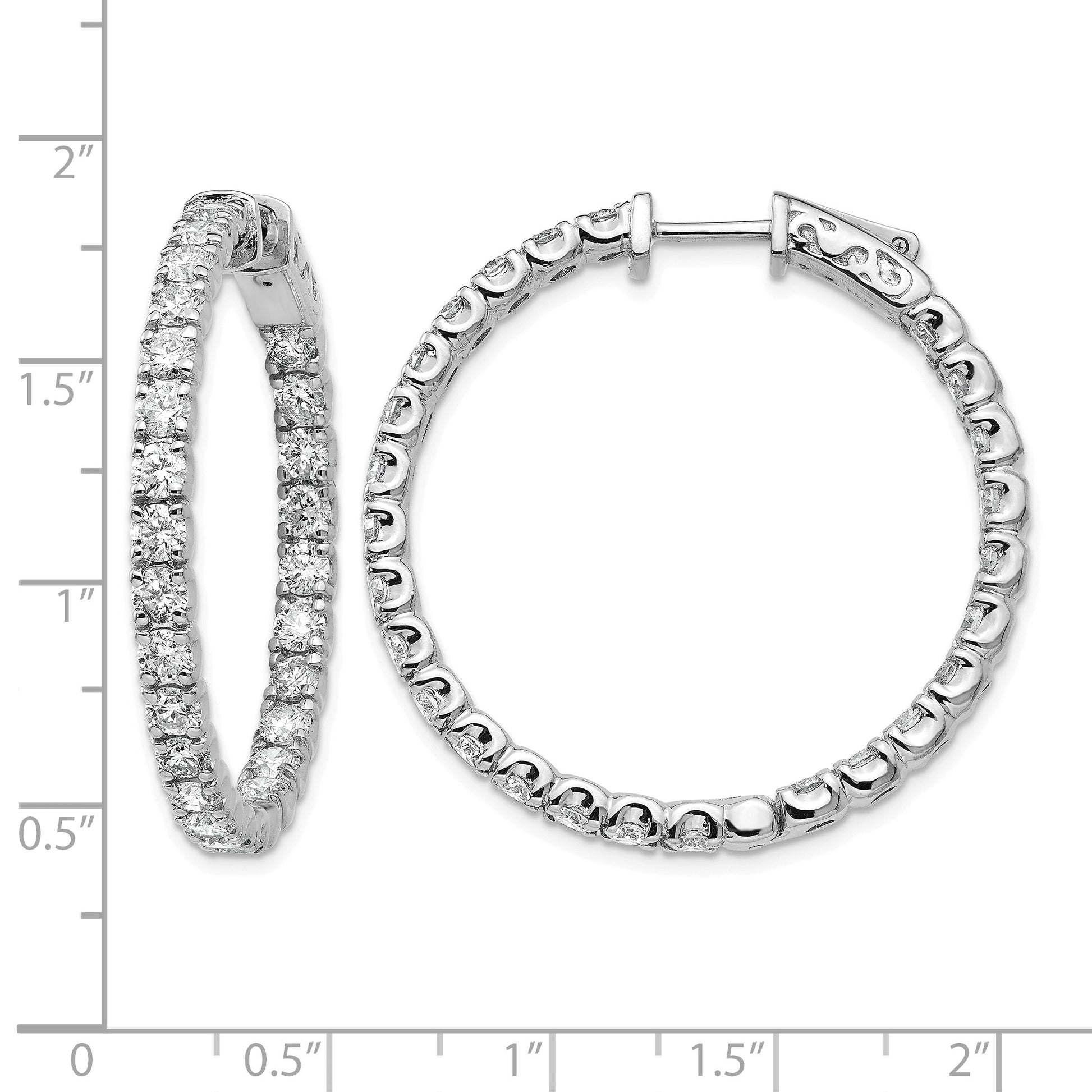 14k White Gold 4.8 carat AA Diamond Round In/Out Hoop w/Safety Clasp Earrings