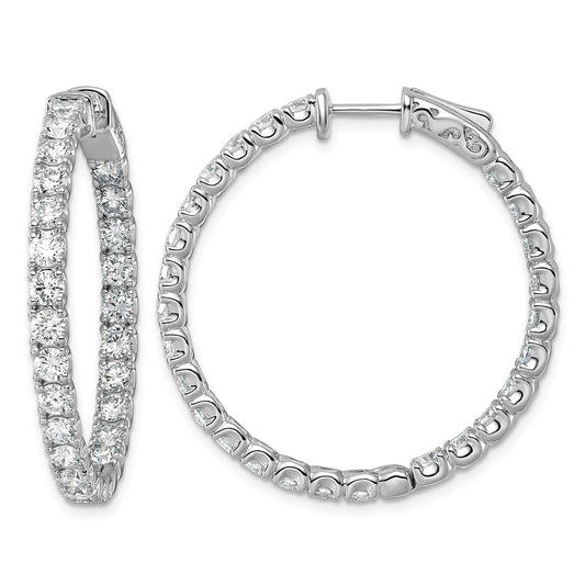 14k White Gold 4.8 carat AA Diamond Round In/Out Hoop w/Safety Clasp Earrings