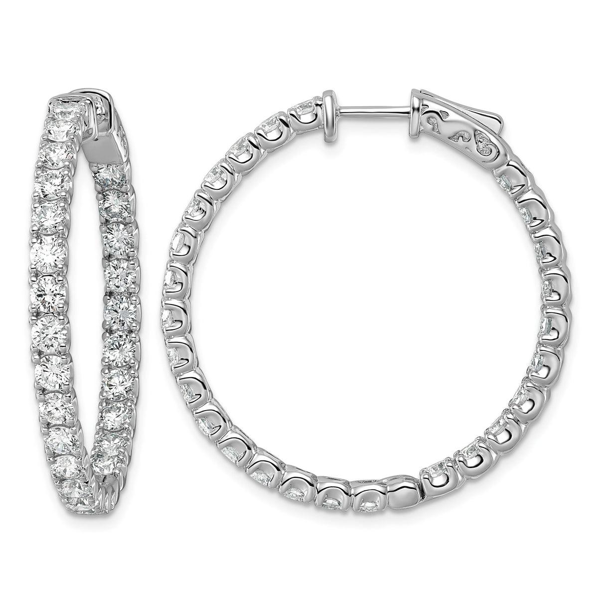 14k White Gold (Holds 52-2.9mm Round) In/Out Hoop with Safety Clasp Earring Mountings