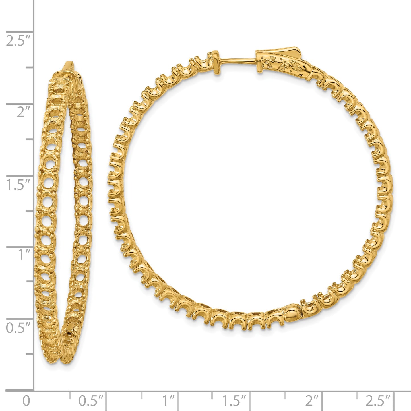14k (Holds 78-2.9mm Round) In/Out Hoop w/Safety Clasp Earring Mountings