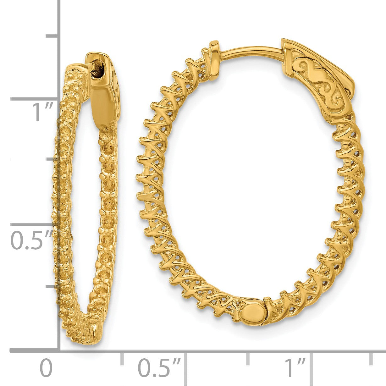 14k (Holds 60-1.7mm Round) Oval In/Out Hoop w/Safety Clasp Earring Mountings