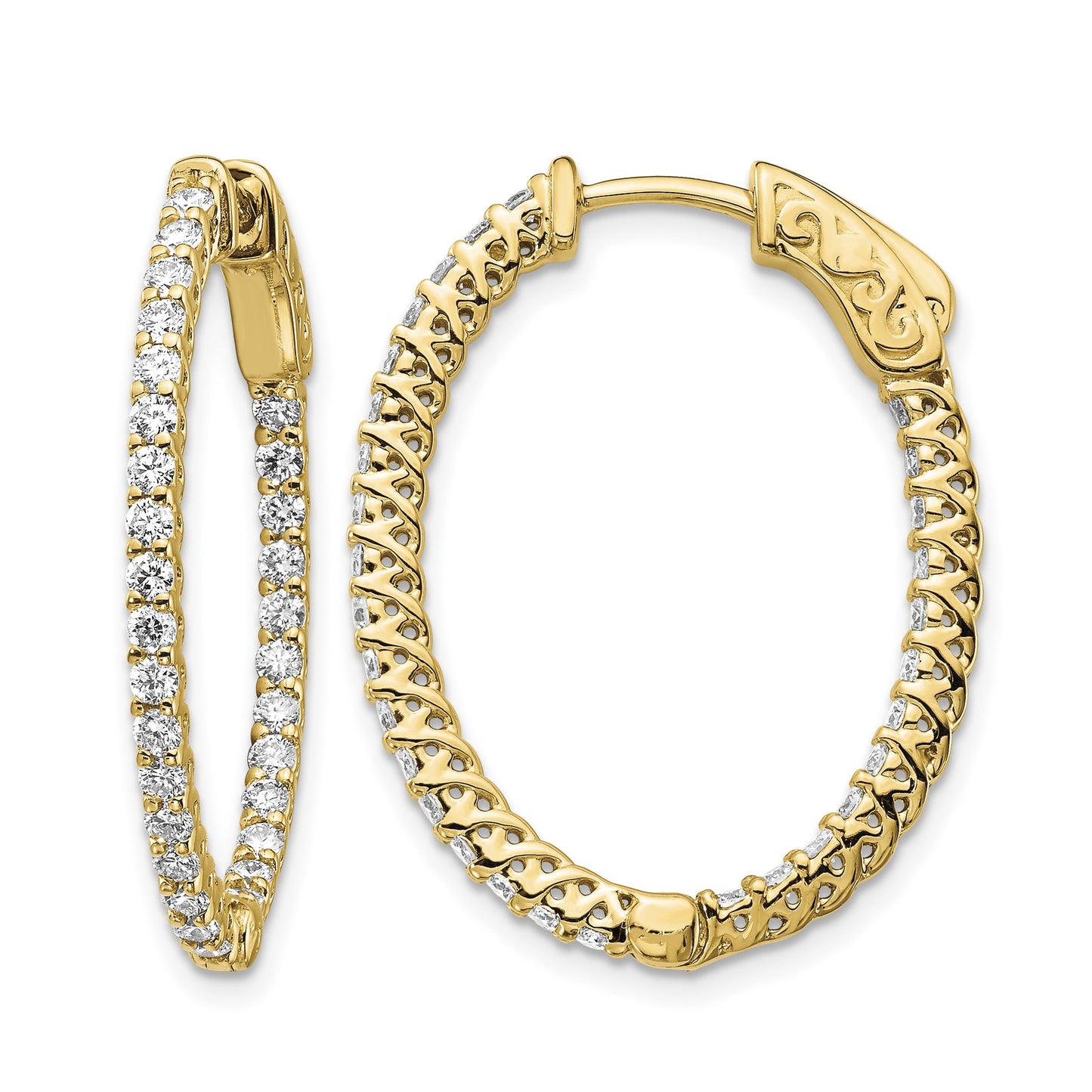 14k 1.2 carat Diamond Oval In/Out Hoop w/Safety Clasp Earrings