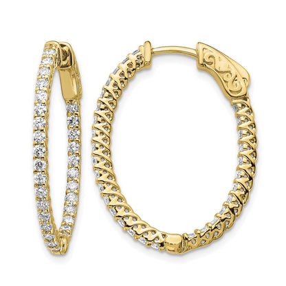 14k 1.2 carat Diamond Oval In/Out Hoop w/Safety Clasp Earrings