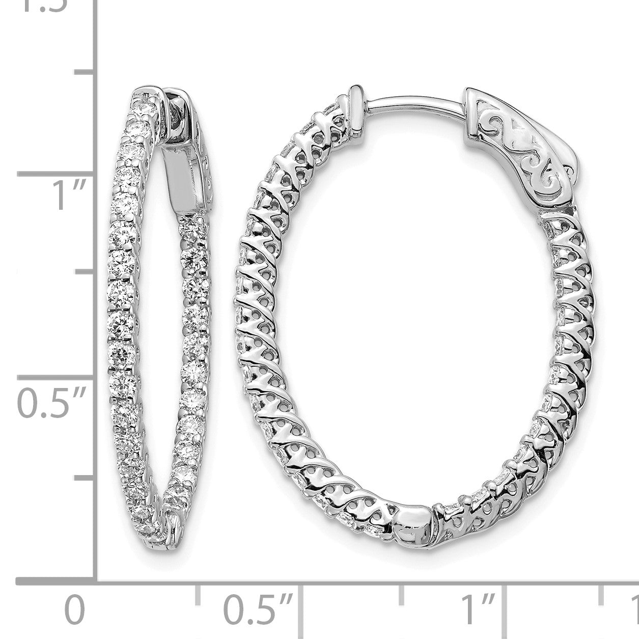 14k White Gold (Holds 60-1.7mm Round) Oval In/Out Hoop w/Safety Clasp Earring Mountings