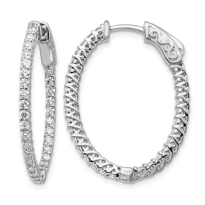 14k White Gold (Holds 60-1.7mm Round) Oval In/Out Hoop w/Safety Clasp Earring Mountings