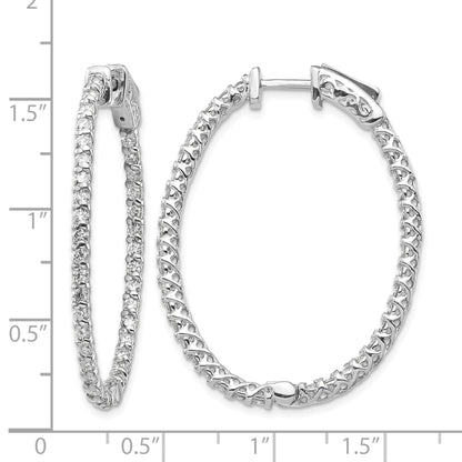 14k White Gold (Holds 88-1.7mm Round) Oval In/Out Hoop w/Safety Clasp Earring Mountings