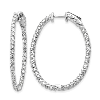 14k White Gold (Holds 88-1.7mm Round) Oval In/Out Hoop w/Safety Clasp Earring Mountings