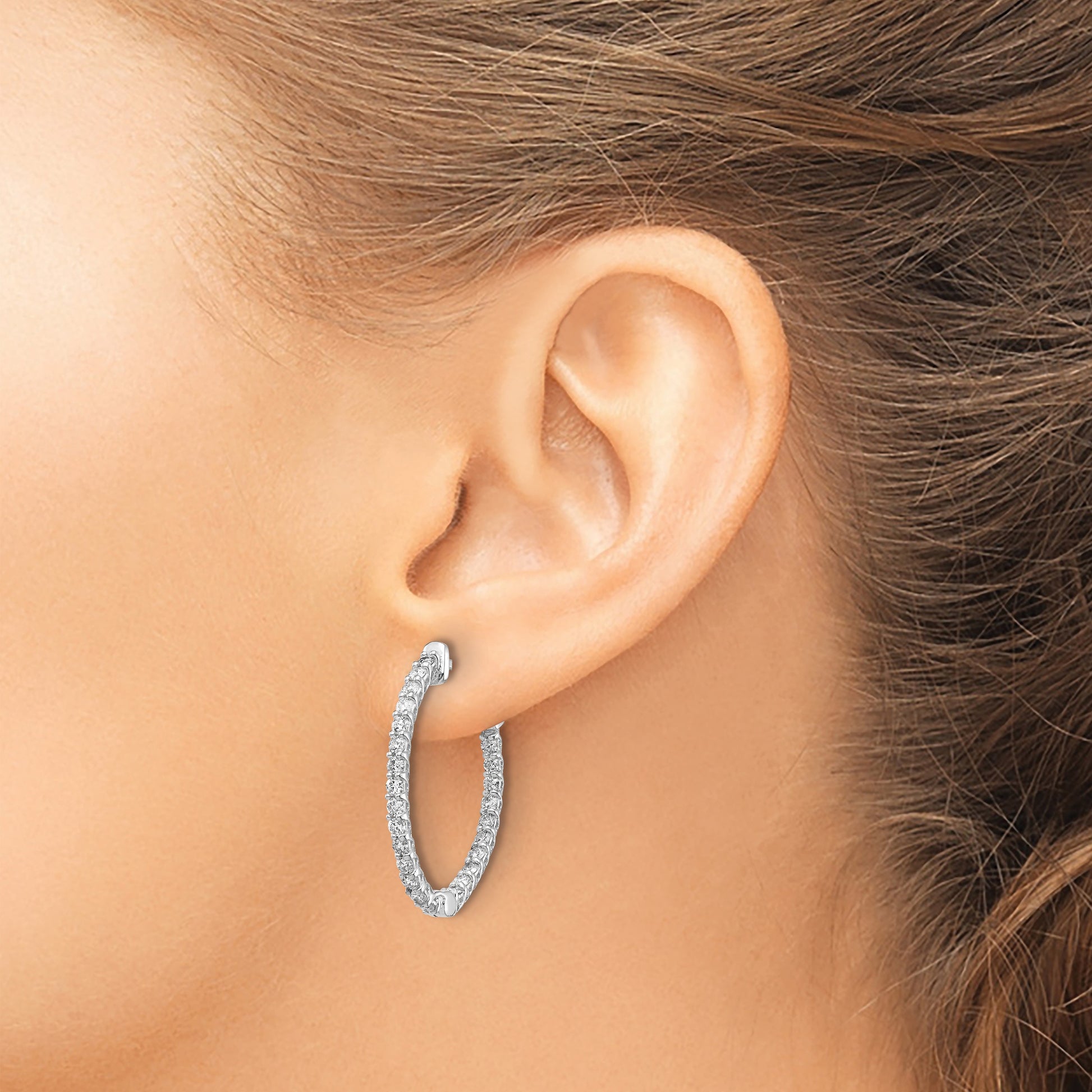 14k White Gold (Holds 50-2.0mm Round) Oval In/Out Hoop w/Safety Clasp Earring Mountings