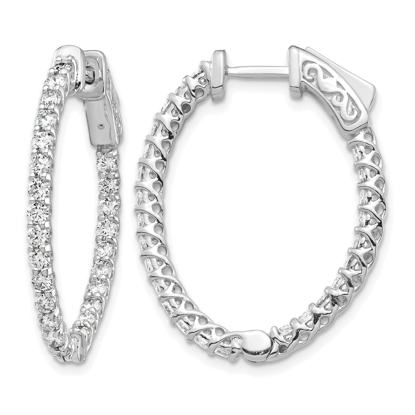 14k White Gold (Holds 50-2.0mm Round) Oval In/Out Hoop w/Safety Clasp Earring Mountings