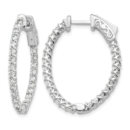 14k White Gold (Holds 50-2.0mm Round) Oval In/Out Hoop w/Safety Clasp Earring Mountings