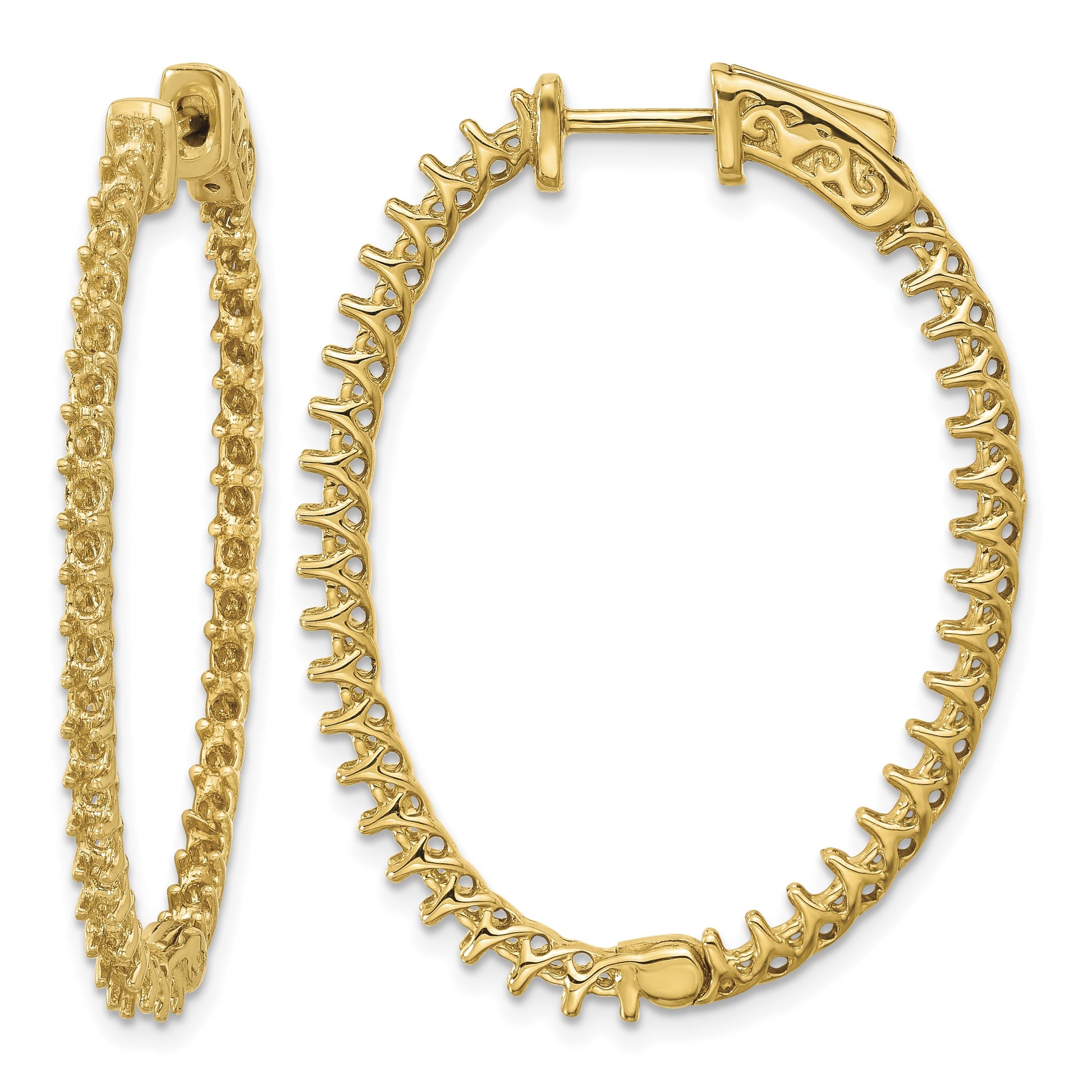 14k (Holds 80-1.9mm Round) Oval In/Out Hoop w/Safety Clasp Earring Mountings