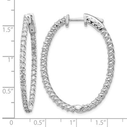 14k White Gold 2.6 carat Diamond Oval In/Out Hoop w/Safety Clasp Earrings