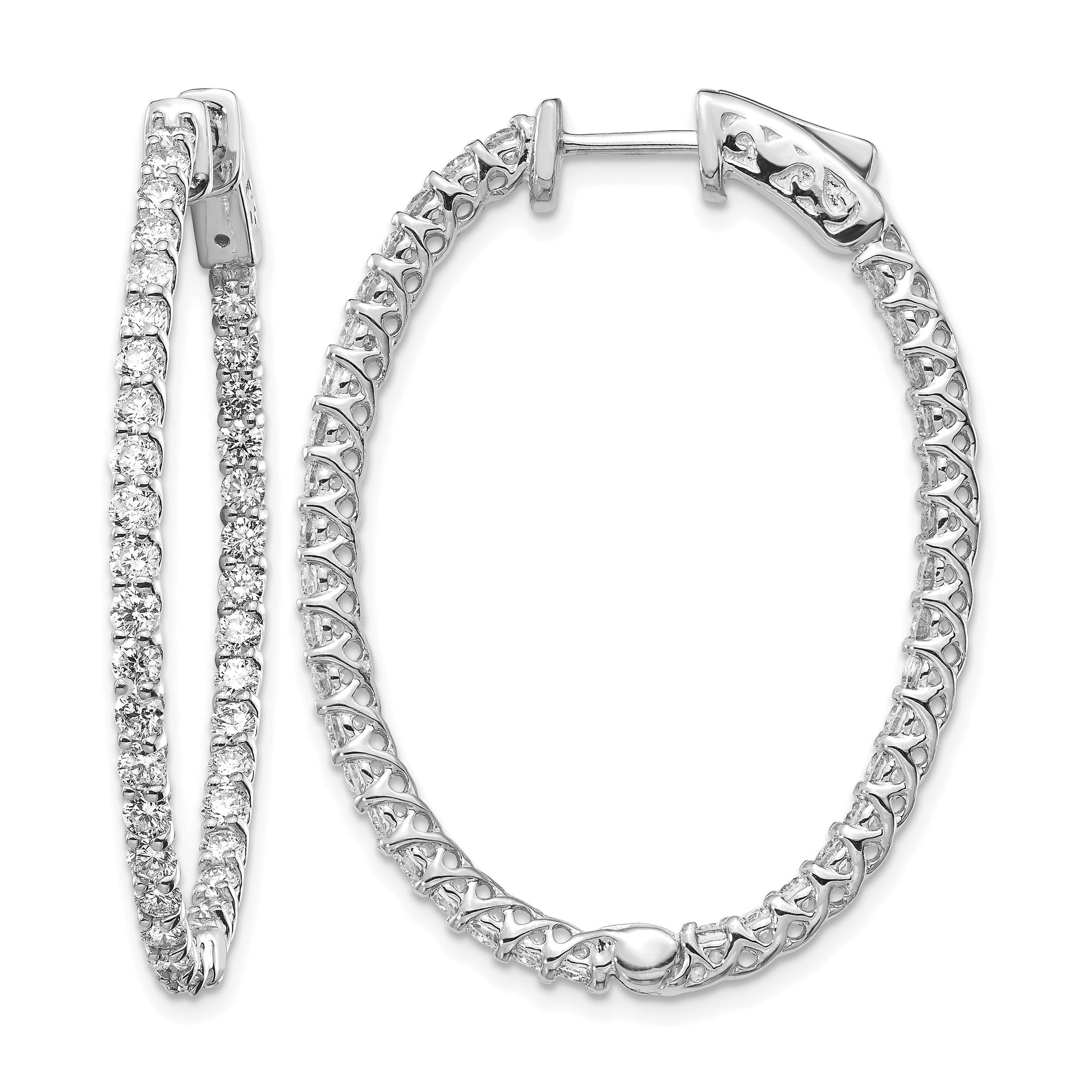 14k White Gold (Holds 80-1.9mm Round) Oval In/Out Hoop w/Safety Clasp Earring Mountings